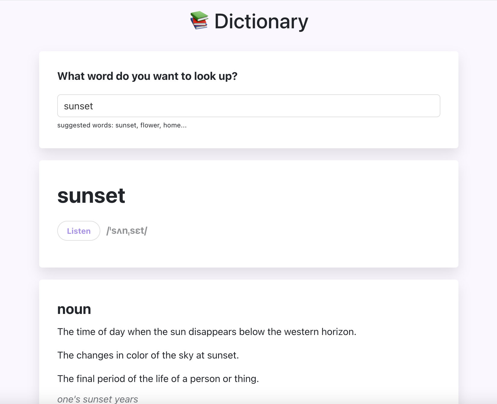 Dictionary project